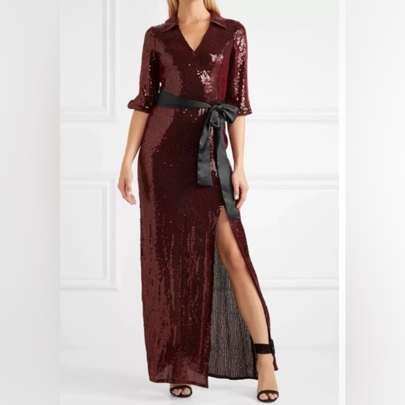 ALICE + OLIVIA Bayley Sequin Collared Wrap Gown - Picture 2 of 11